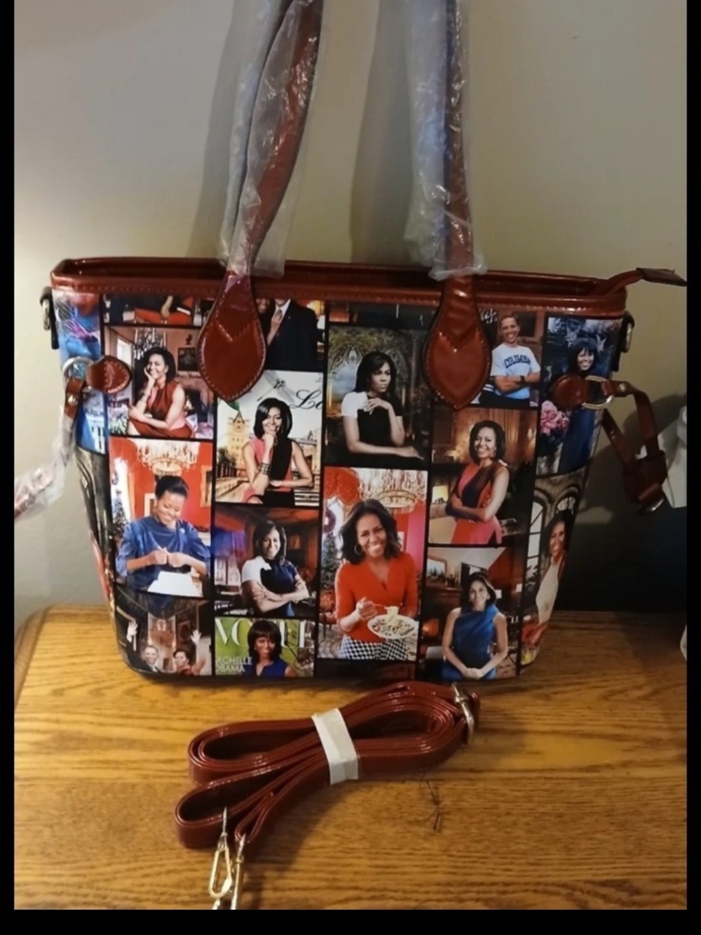 Brand New Michelle Obama Magazine Cover Collage Tote Bag & Crossbody Strap